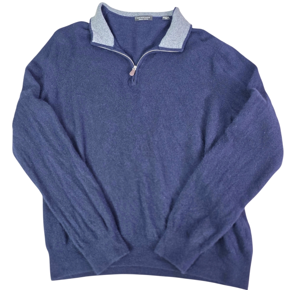 Saks 5th Avenue Cashmere Blue Quarter-Zip Mens 3 Season Designer Sweater XXL